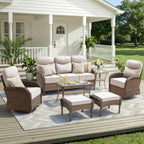 Unnifurnzi Patio Furniture Set-6'' Thick Cushions Outdoor Furniture with Swivel Rocker Chairs Outdoor Couch and Ottomans Wicker Patio Furniture for Deck Porch Garden Poolside