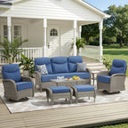 Unnifurnzi Patio Furniture Set-6'' Thick Cushions Outdoor Furniture with Swivel Rocker Chairs Outdoor Couch and Ottomans Wicker Patio Furniture for Deck Porch Garden Poolside