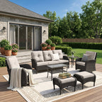 Unnifurnzi Wicker Patio Furniture Set-Outdoor Swivel Rocker Patio Chairs Patio Sofa Set with Tempered Glass Top Outdoor Coffee Table for Deck Lawn Porch Balcony Poolside