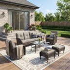 Unnifurnzi Wicker Patio Furniture Set-Outdoor Swivel Rocker Patio Chairs Patio Sofa Set with Tempered Glass Top Outdoor Coffee Table for Deck Lawn Porch Balcony Poolside