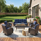 Unnifurnzi Wicker Patio Furniture Set-Outdoor Swivel Rocker Patio Chairs Patio Sofa Set with Tempered Glass Top Outdoor Coffee Table for Deck Lawn Porch Balcony Poolside