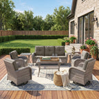 Unnifurnzi Wicker Patio Furniture Set-Outdoor Swivel Rocker Patio Chairs Patio Sofa Set with Tempered Glass Top Outdoor Coffee Table for Deck Lawn Porch Balcony Poolside