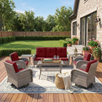 Unnifurnzi Wicker Patio Furniture Set-Outdoor Swivel Rocker Patio Chairs Patio Sofa Set with Tempered Glass Top Outdoor Coffee Table for Deck Lawn Porch Balcony Poolside