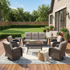Unnifurnzi Wicker Patio Furniture Set-Outdoor Swivel Rocker Patio Chairs Patio Sofa Set with Tempered Glass Top Outdoor Coffee Table for Deck Lawn Porch Balcony Poolside