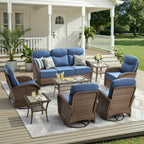 Unnifurnzi Patio Furniture Set-6'' Thick Cushions Outdoor Furniture with Swivel Rocker Chairs Outdoor Couch and Ottomans Wicker Patio Furniture for Deck Porch Garden Poolside