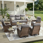 Unnifurnzi Patio Furniture Set-6'' Thick Cushions Outdoor Furniture with Swivel Rocker Chairs Outdoor Couch and Ottomans Wicker Patio Furniture for Deck Porch Garden Poolside
