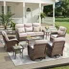 Unnifurnzi Patio Furniture Set-6'' Thick Cushions Outdoor Furniture with Swivel Rocker Chairs Outdoor Couch and Ottomans Wicker Patio Furniture for Deck Porch Garden Poolside
