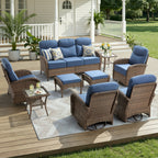 Unnifurnzi Patio Furniture Set-6'' Thick Cushions Outdoor Furniture with Swivel Rocker Chairs Outdoor Couch and Ottomans Wicker Patio Furniture for Deck Porch Garden Poolside
