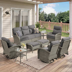 Unnifurnzi Patio Furniture Set-6'' Thick Cushions Outdoor Furniture with Swivel Rocker Chairs Outdoor Couch and Ottomans Wicker Patio Furniture for Deck Porch Garden Poolside