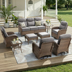 Unnifurnzi Patio Furniture Set-6'' Thick Cushions Outdoor Furniture with Swivel Rocker Chairs Outdoor Couch and Ottomans Wicker Patio Furniture for Deck Porch Garden Poolside