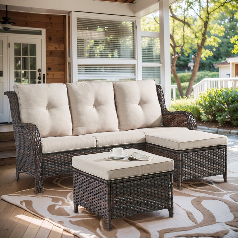 Unnifurnzi Outdoor Couch-All Weather PE Wicker Patio Sofa Outdoor Sofa
