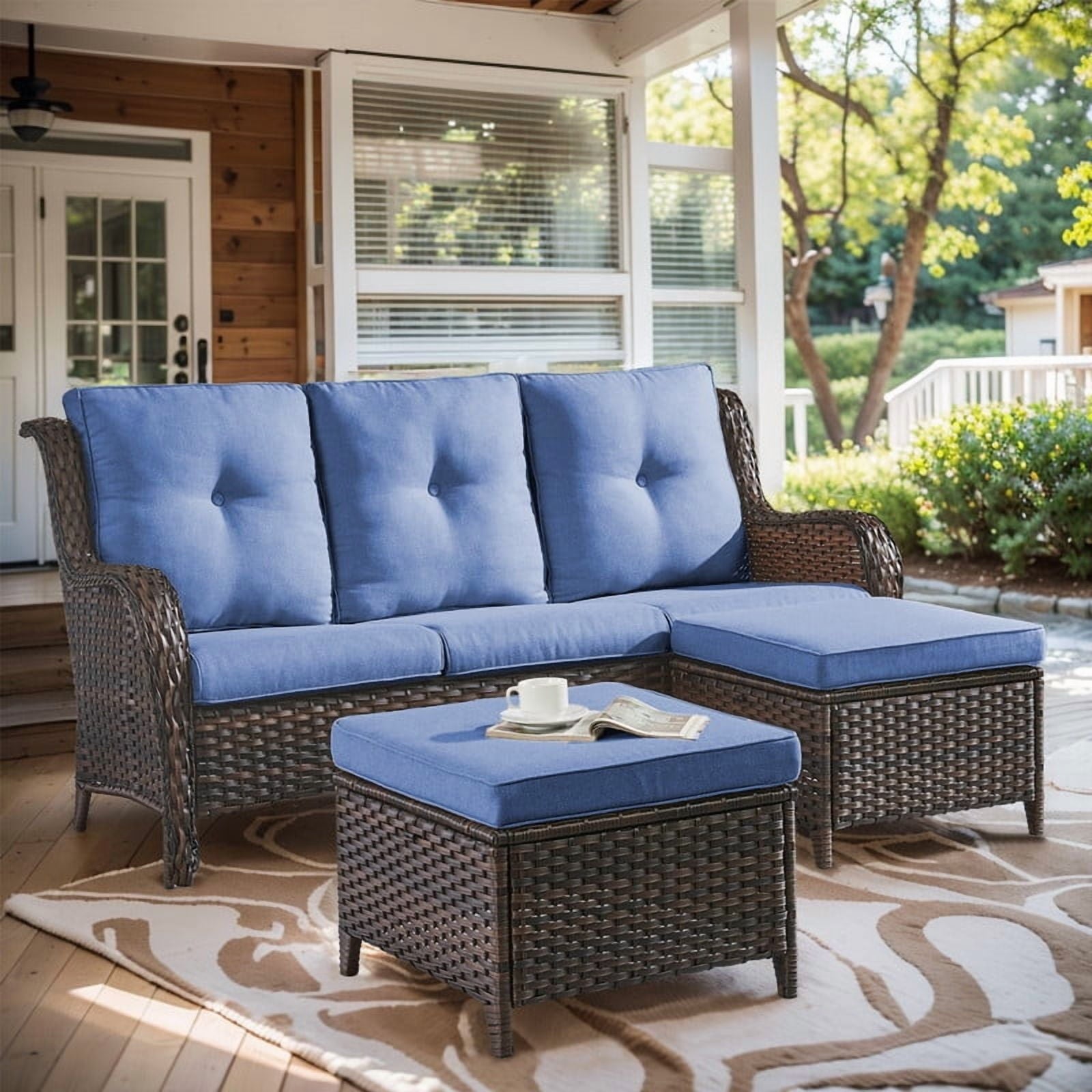 Unnifurnzi Outdoor Couch-All Weather PE Wicker Patio Sofa Outdoor Sofa