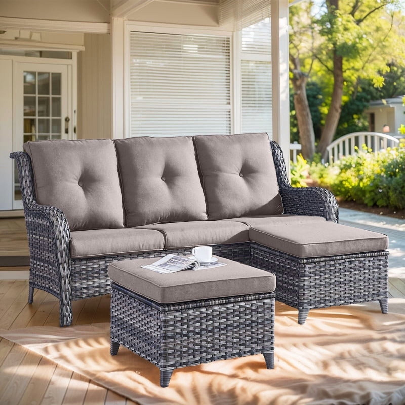 Unnifurnzi Outdoor Couch-All Weather PE Wicker Patio Sofa Outdoor Sofa