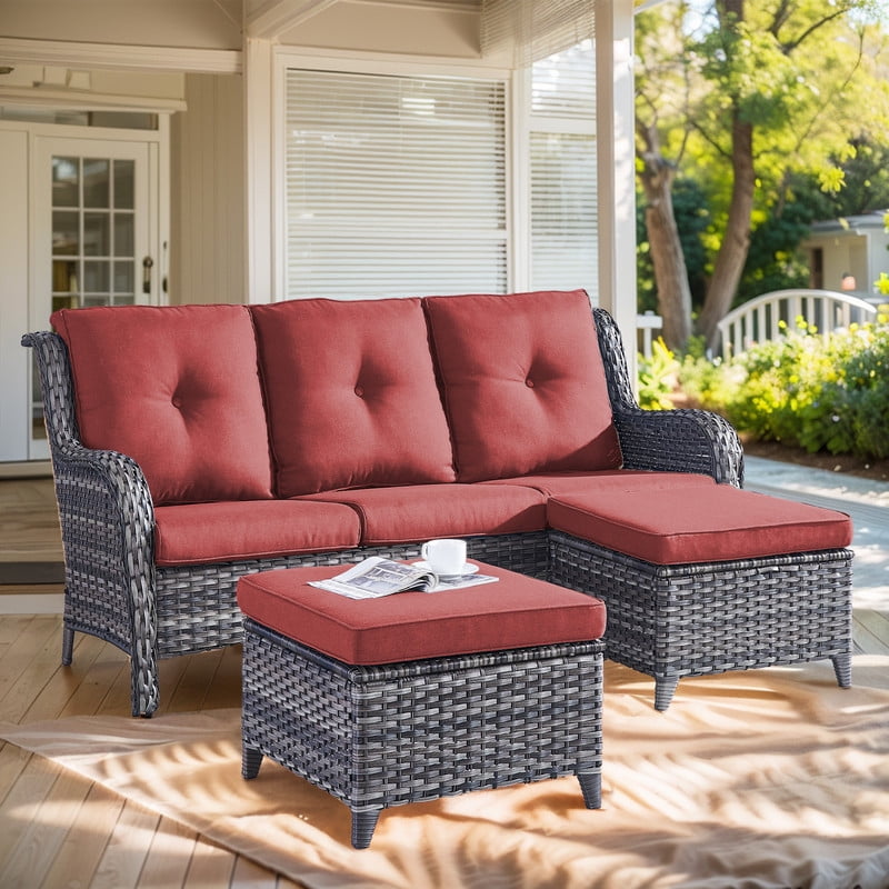 Unnifurnzi Outdoor Couch-All Weather PE Wicker Patio Sofa Outdoor Sofa