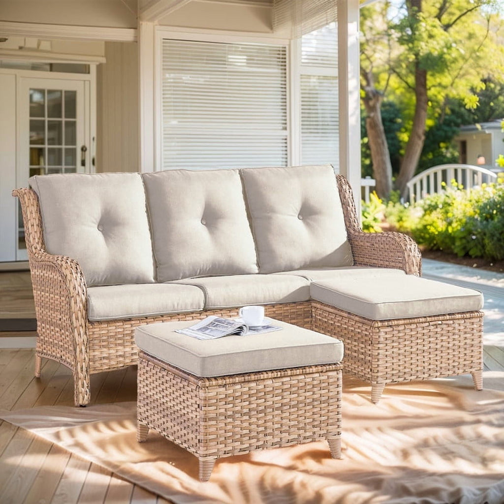 Unnifurnzi Outdoor Couch-All Weather PE Wicker Patio Sofa Outdoor Sofa