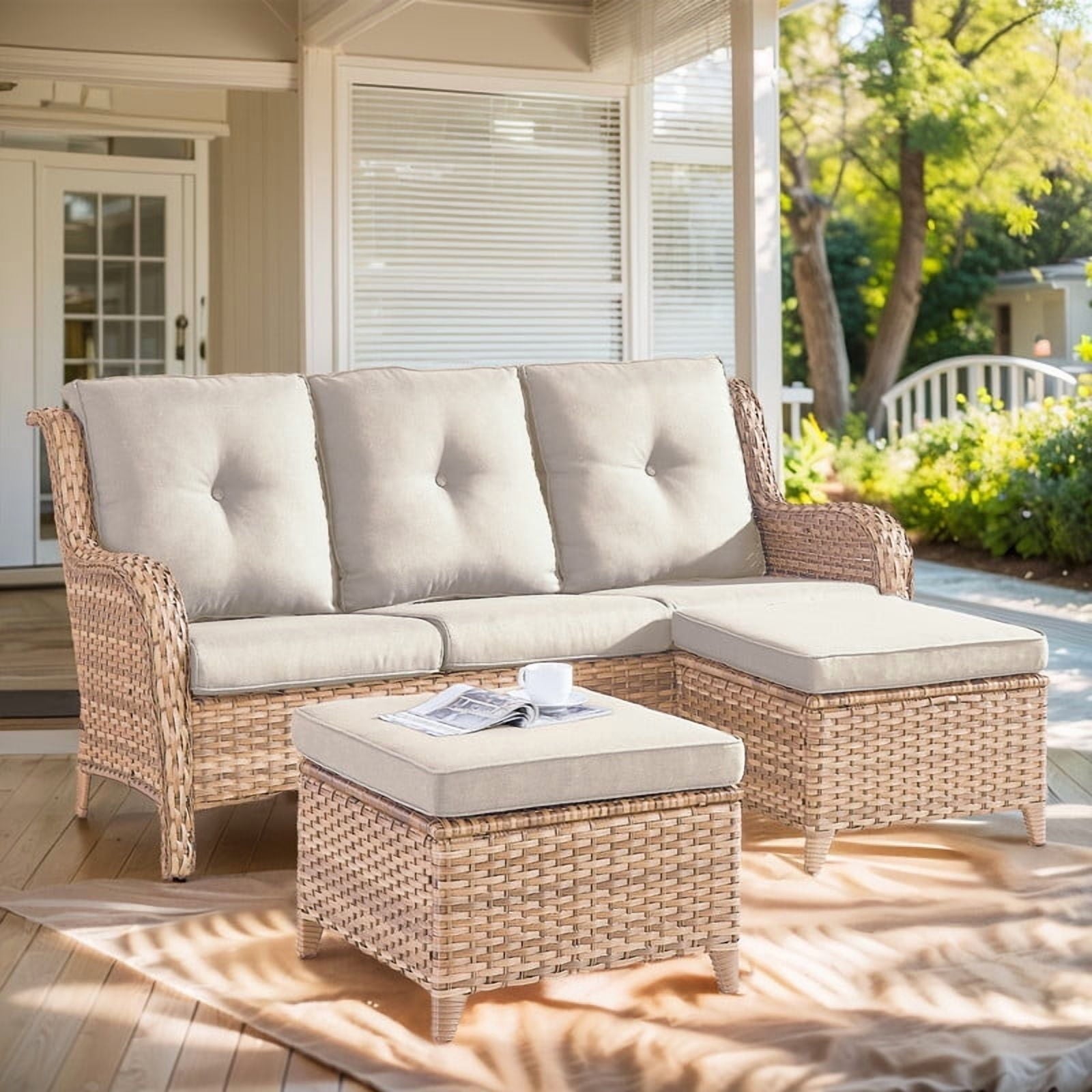 Unnifurnzi Outdoor Couch-All Weather PE Wicker Patio Sofa Outdoor Sofa