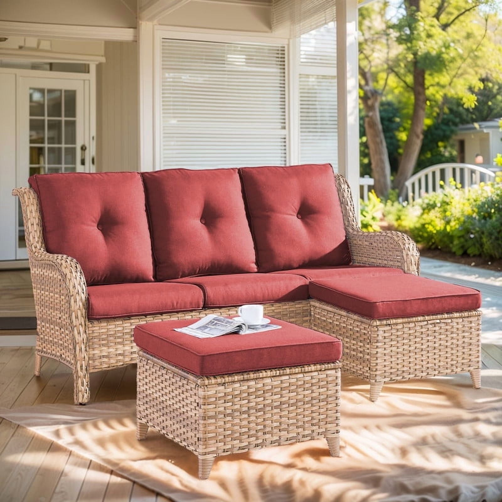 Unnifurnzi Outdoor Couch-All Weather PE Wicker Patio Sofa Outdoor Sofa