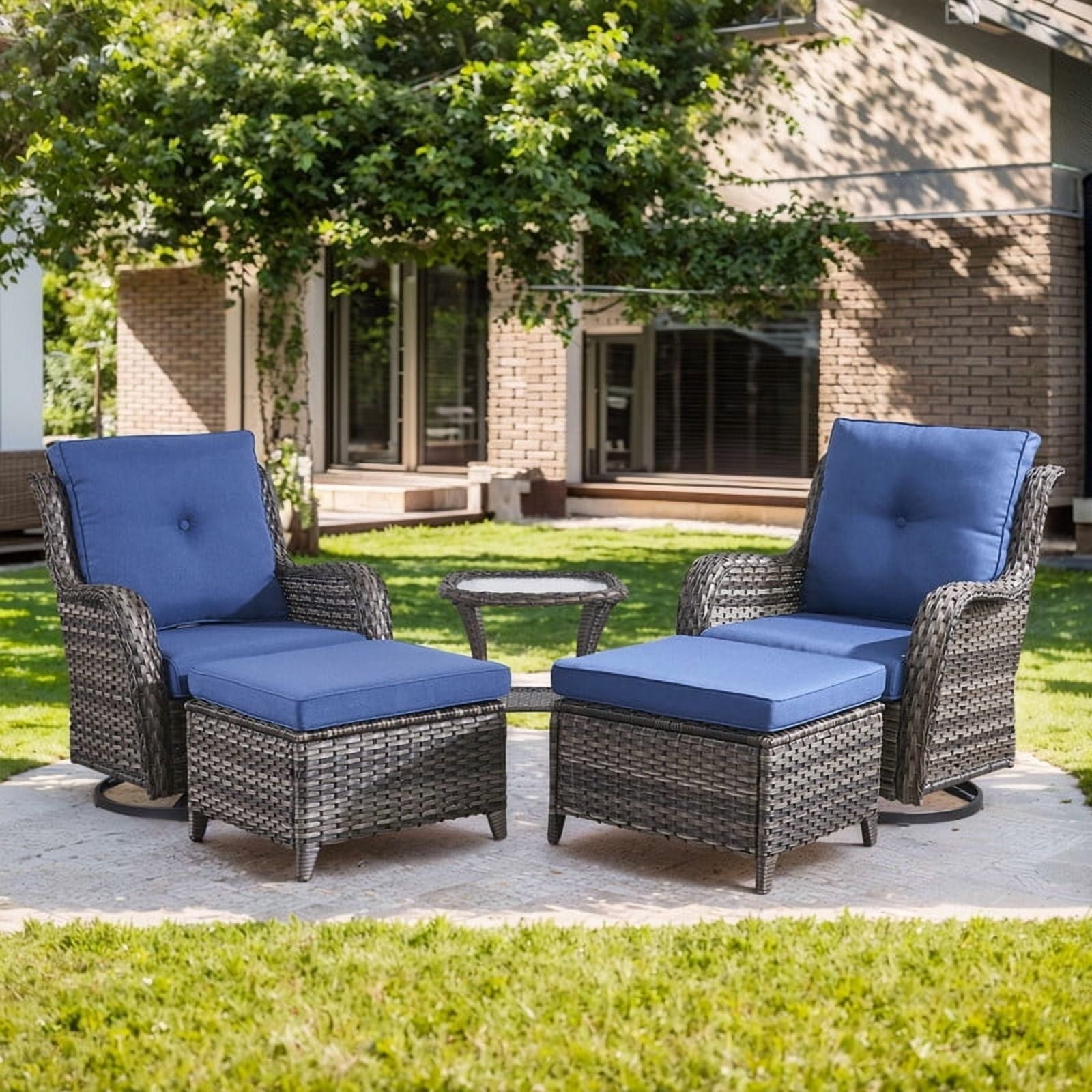 Unnifurnzi Outdoor Swivel Chairs-Patio Swivel Glider Chairs with Ottom