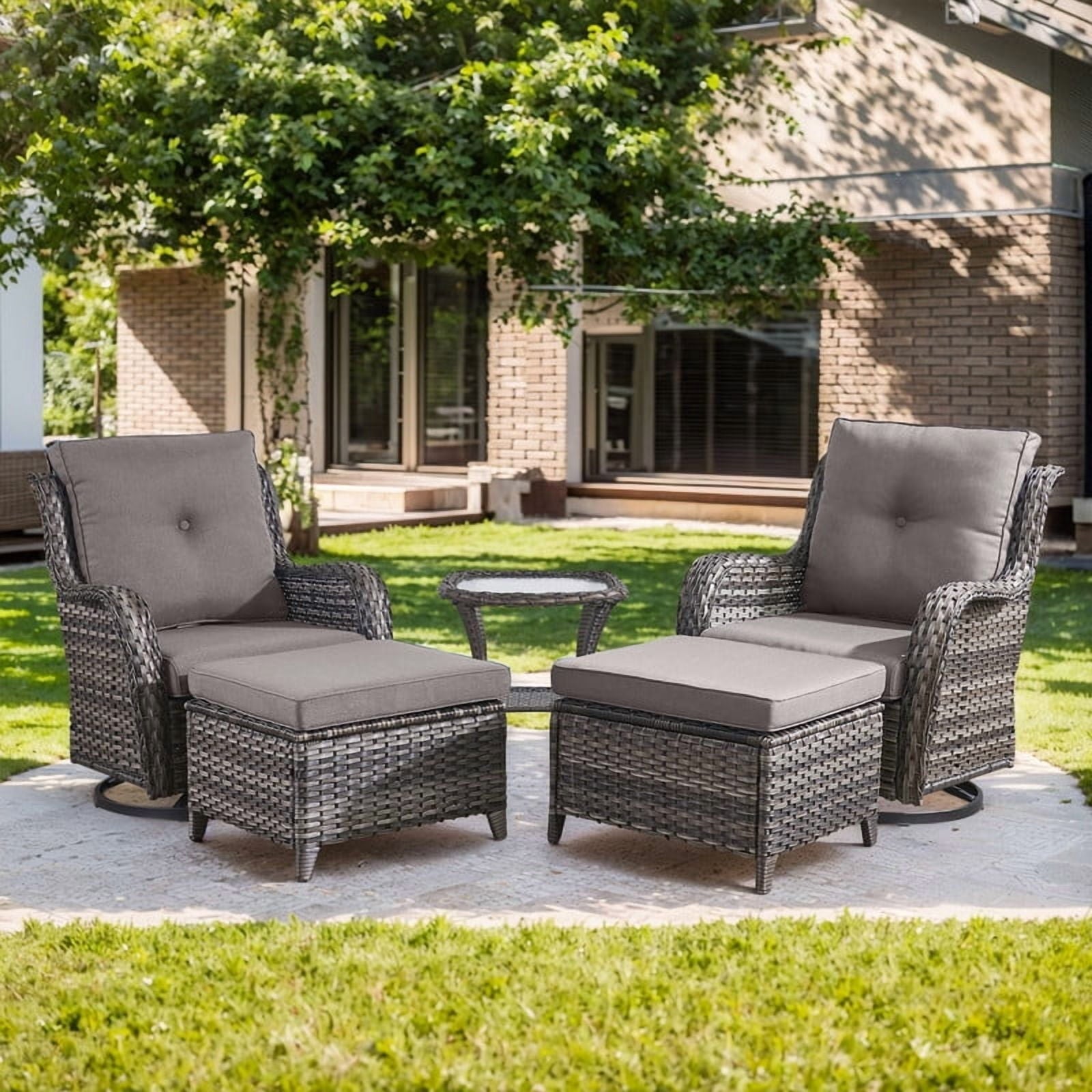 Unnifurnzi Outdoor Swivel Chairs-Patio Swivel Glider Chairs with Ottom