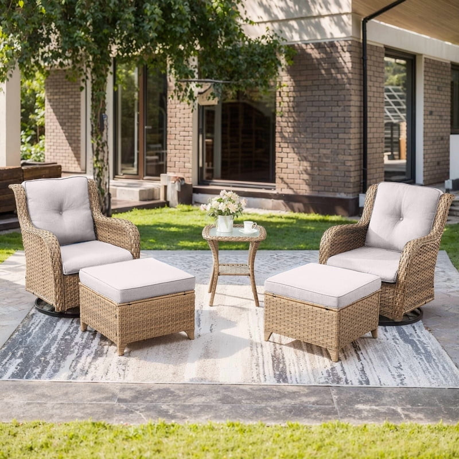 Unnifurnzi Outdoor Swivel Chairs-Patio Swivel Glider Chairs with Ottom