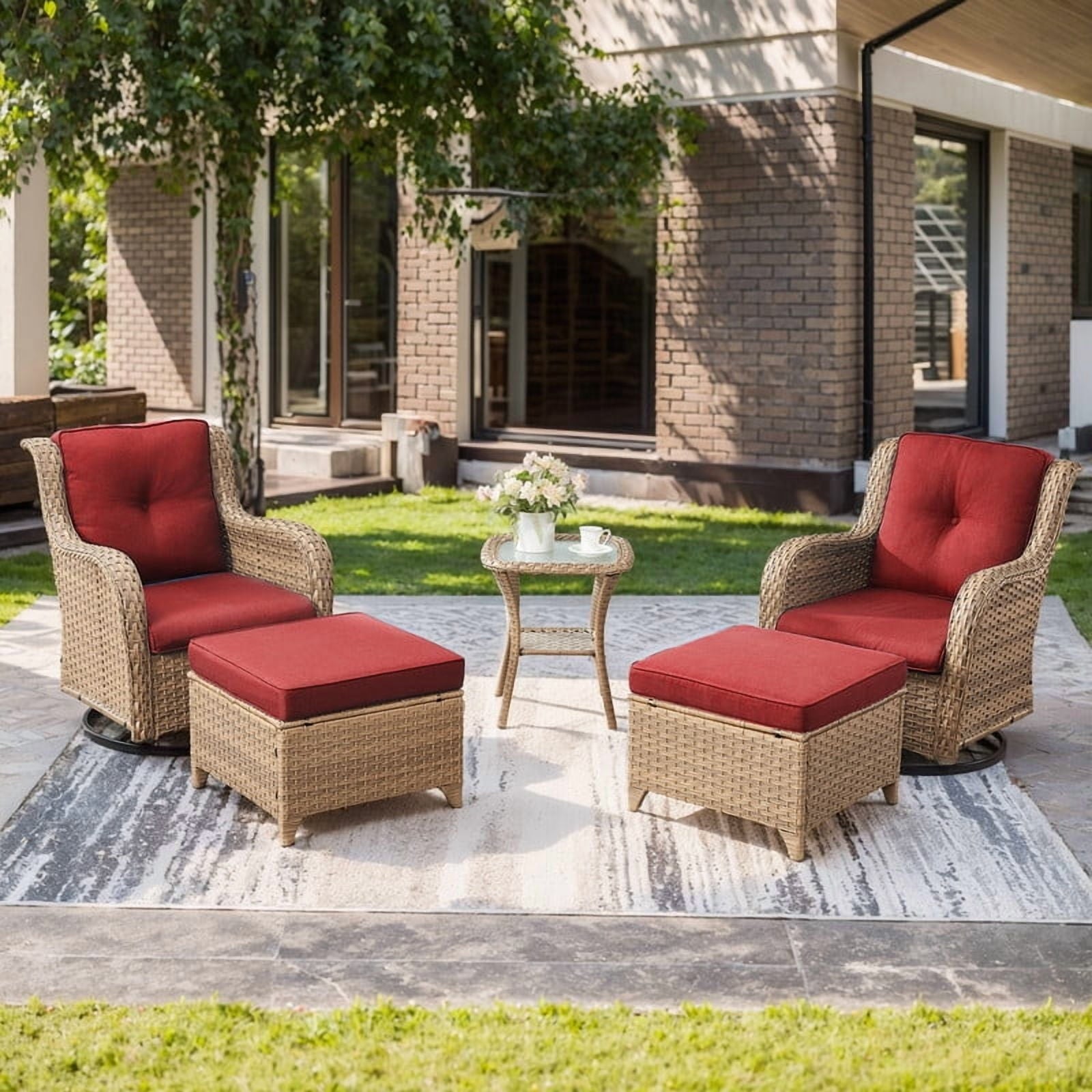 Unnifurnzi Outdoor Swivel Chairs-Patio Swivel Glider Chairs with Ottom
