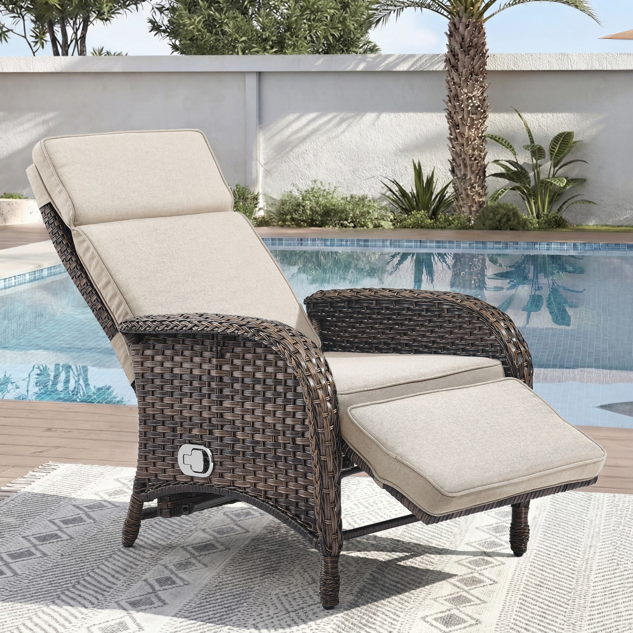 Unnifurnzi Outdoor Recliner Chair-Reclining Patio Chair with Adjustable Back & Footrest 135° Lay Flat Outdoor Recliners for Patio Poolside Backyard