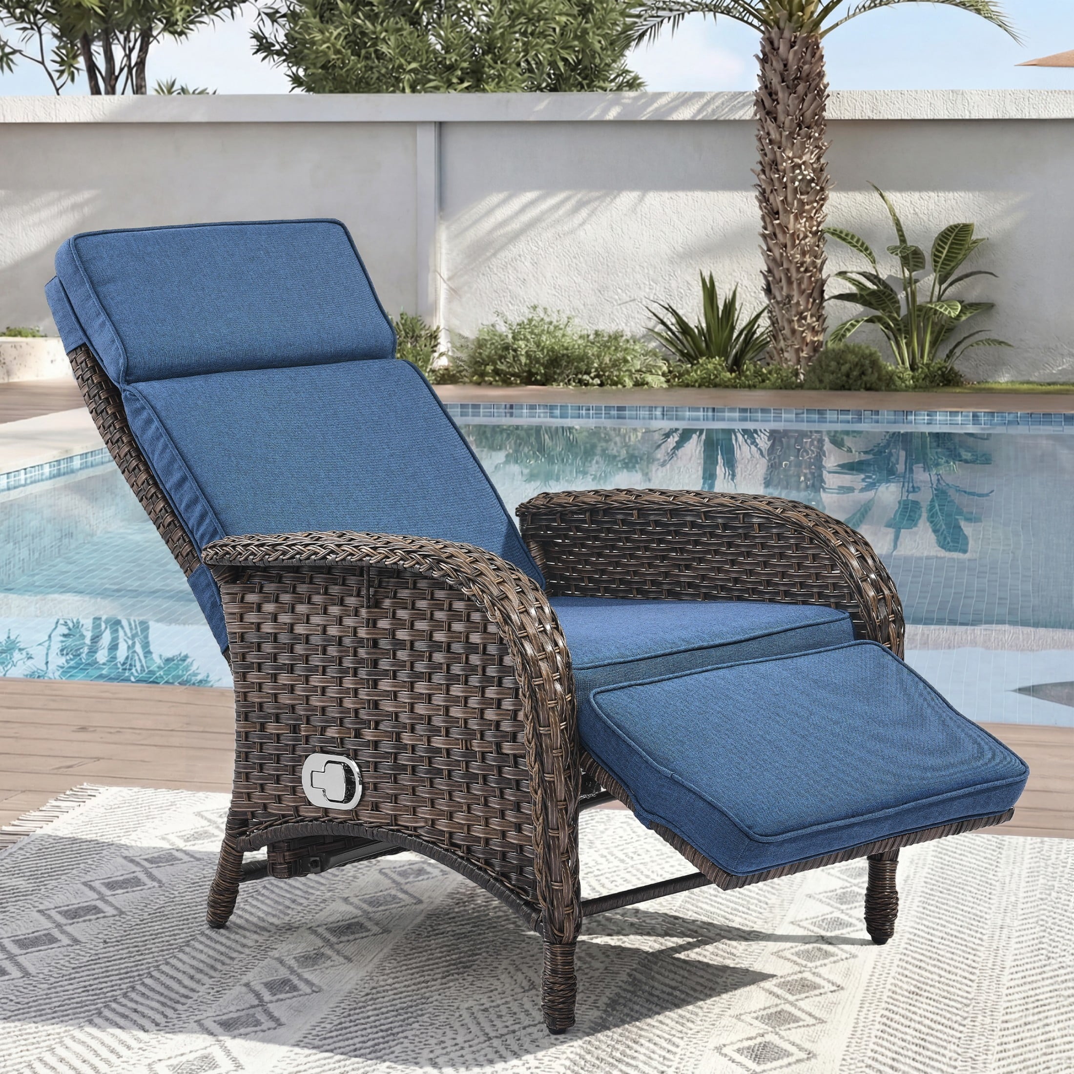 Unnifurnzi Outdoor Recliner Chair-Reclining Patio Chair with Adjustable Back & Footrest 135° Lay Flat Outdoor Recliners for Patio Poolside Backyard