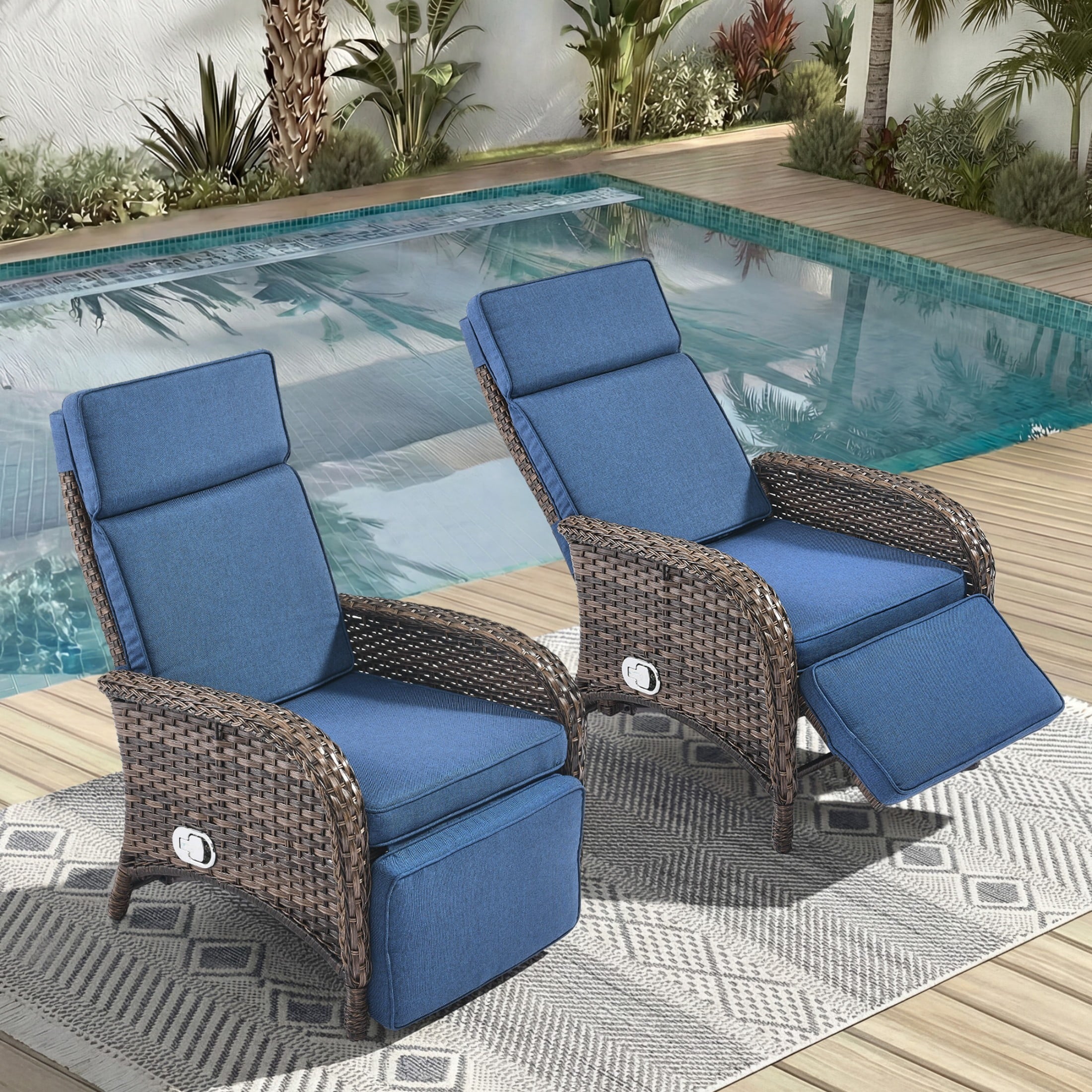 Unnifurnzi Outdoor Recliner Chair-Reclining Patio Chair with Adjustable Back & Footrest 135° Lay Flat Outdoor Recliners for Patio Poolside Backyard