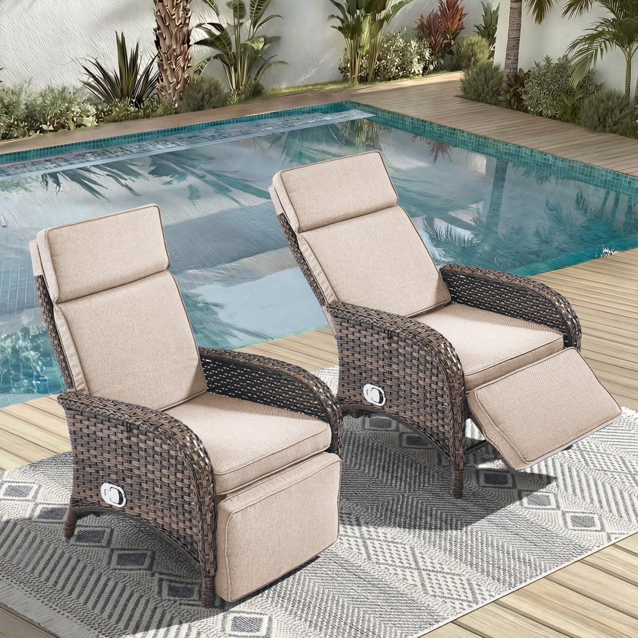 Unnifurnzi Outdoor Recliner Chair-Reclining Patio Chair with Adjustable Back & Footrest 135° Lay Flat Outdoor Recliners for Patio Poolside Backyard