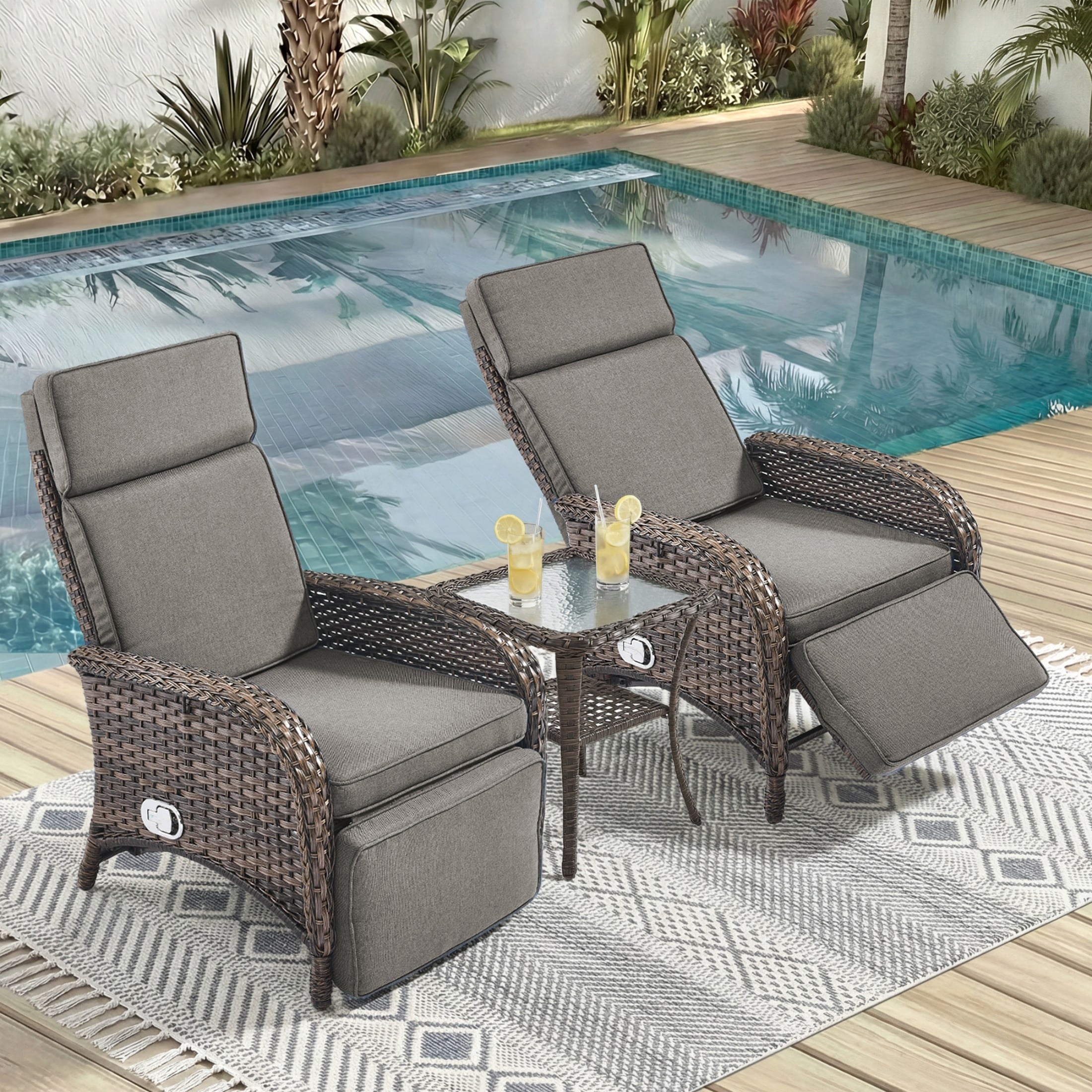 Unnifurnzi Outdoor Recliner Chair-Reclining Patio Chair with Adjustable Back & Footrest 135° Lay Flat Outdoor Recliners for Patio Poolside Backyard