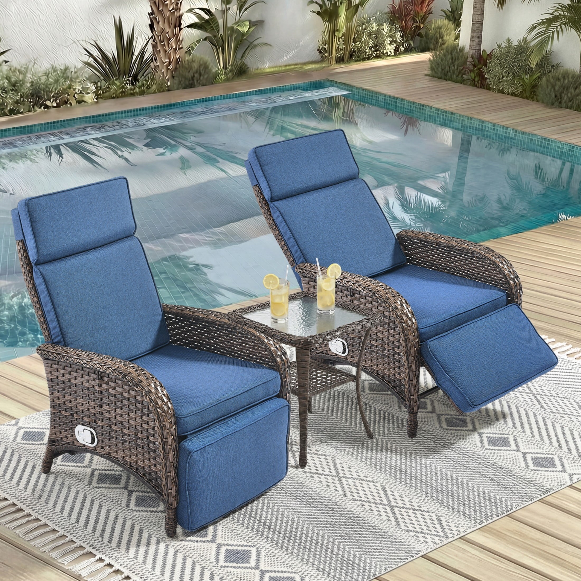 Unnifurnzi Outdoor Recliner Chair-Reclining Patio Chair with Adjustable Back & Footrest 135° Lay Flat Outdoor Recliners for Patio Poolside Backyard