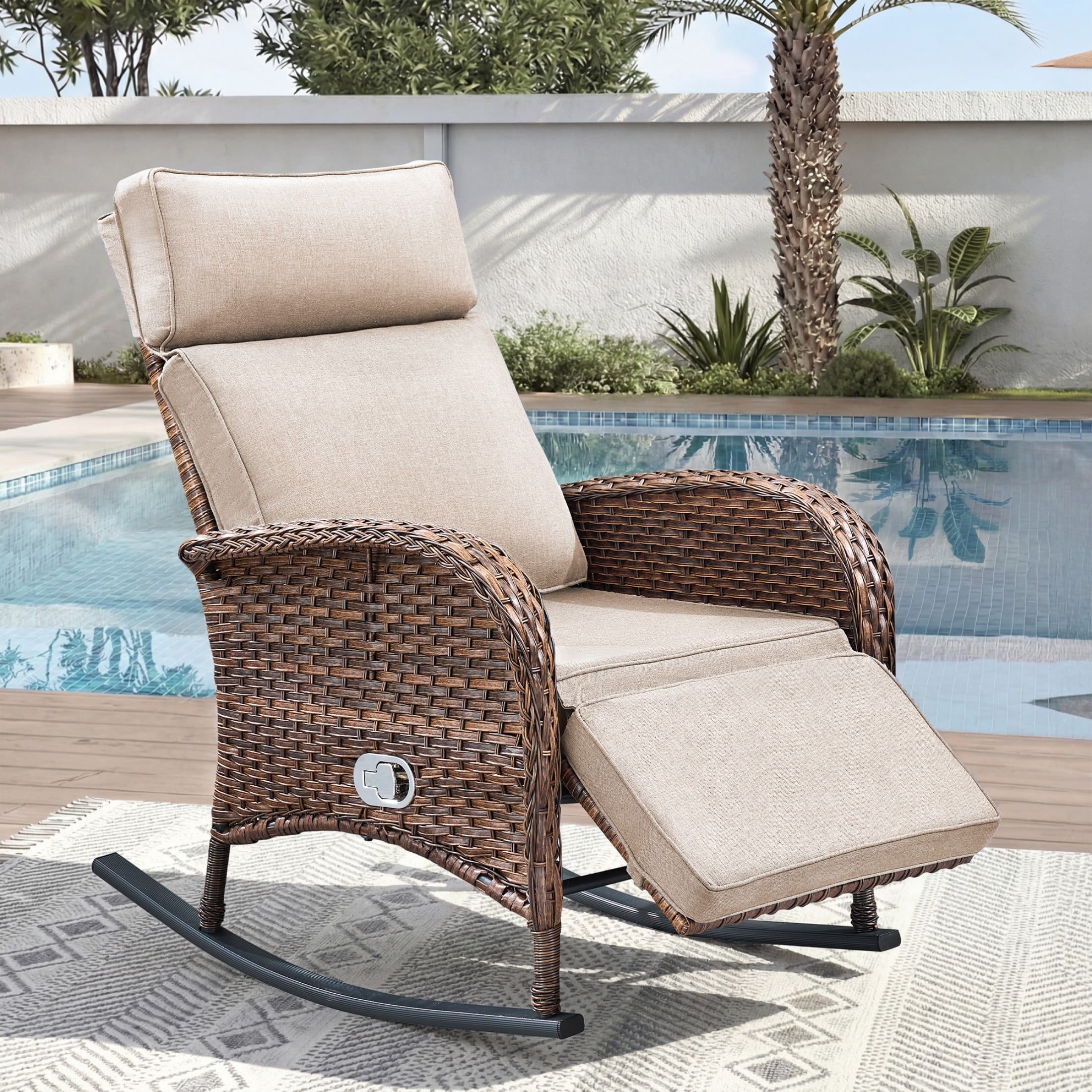 Unnifurnzi Outdoor Recliner Chair-Reclining Patio Chair with Adjustable Back & Footrest 135° Lay Flat Outdoor Recliners for Patio Poolside Backyard