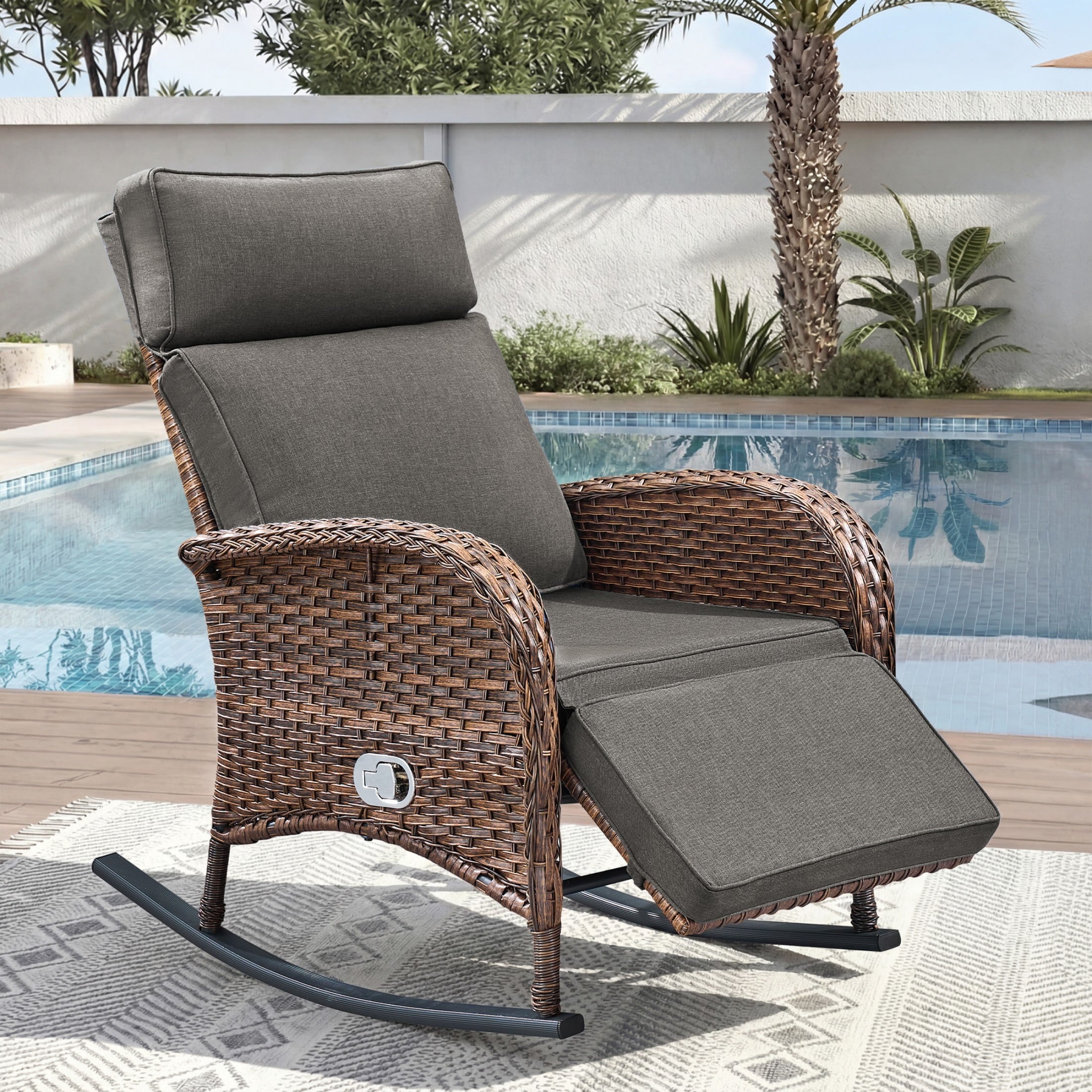 Unnifurnzi Outdoor Recliner Chair-Reclining Patio Chair with Adjustable Back & Footrest 135° Lay Flat Outdoor Recliners for Patio Poolside Backyard