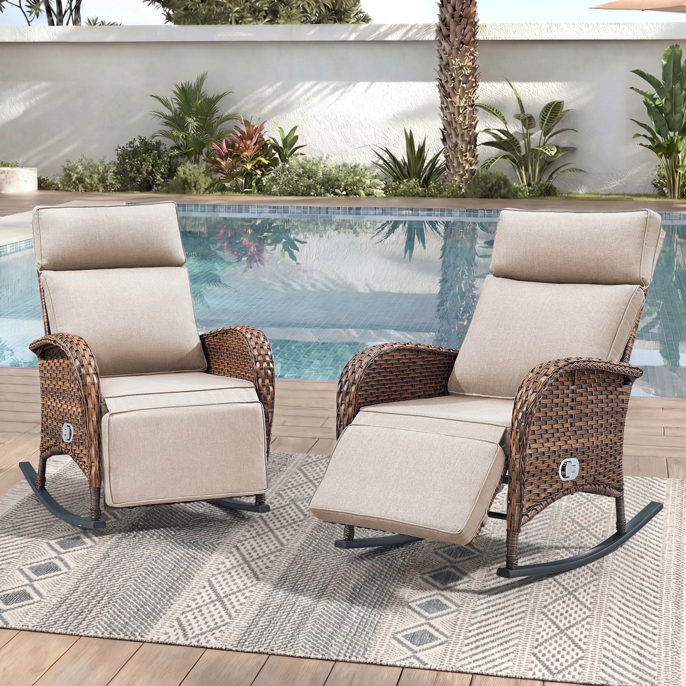 Unnifurnzi Outdoor Recliner Chair-Reclining Patio Chair with Adjustable Back & Footrest 135° Lay Flat Outdoor Recliners for Patio Poolside Backyard