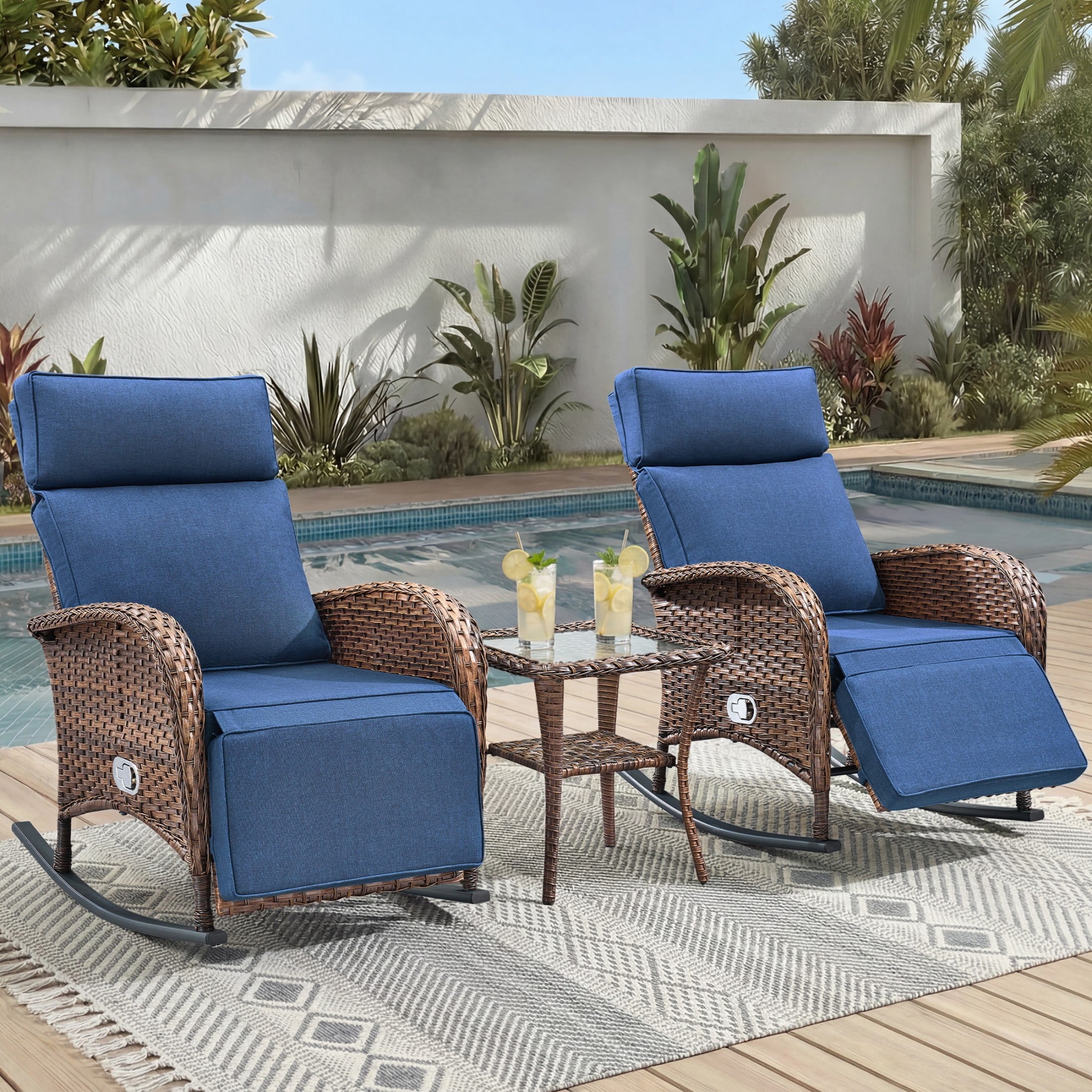 Unnifurnzi Outdoor Recliner Chair-Reclining Patio Chair with Adjustable Back & Footrest 135° Lay Flat Outdoor Recliners for Patio Poolside Backyard