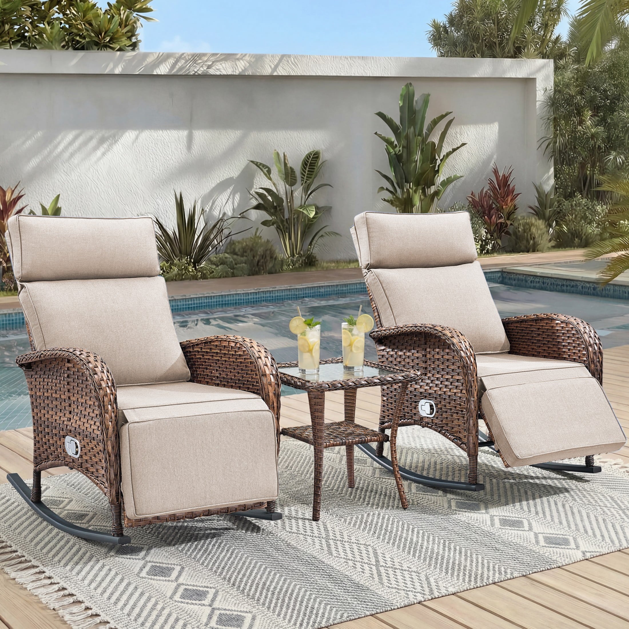 Unnifurnzi Outdoor Recliner Chair-Reclining Patio Chair with Adjustable Back & Footrest 135° Lay Flat Outdoor Recliners for Patio Poolside Backyard