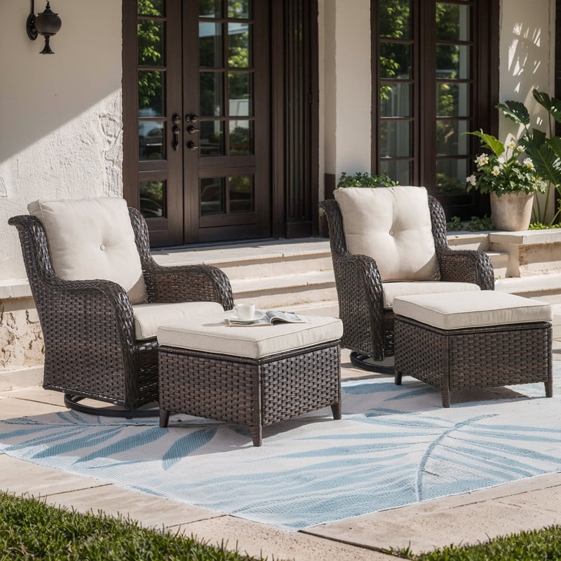 Unnifurnzi Outdoor Swivel Chairs-Patio Swivel Glider Chairs with Ottom