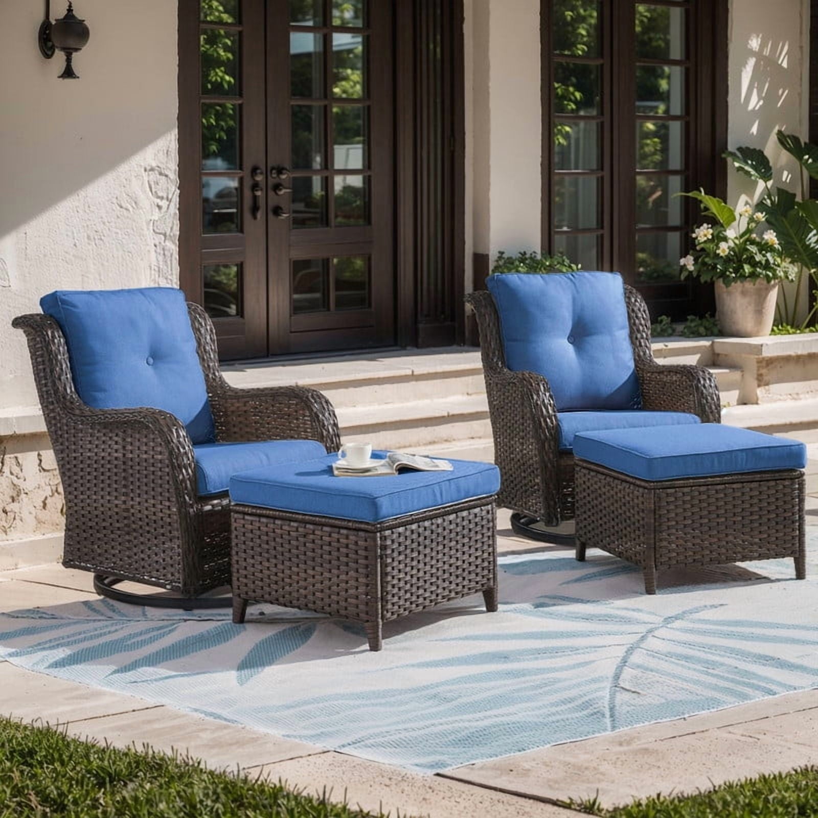 Unnifurnzi Outdoor Swivel Chairs-Patio Swivel Glider Chairs with Ottom