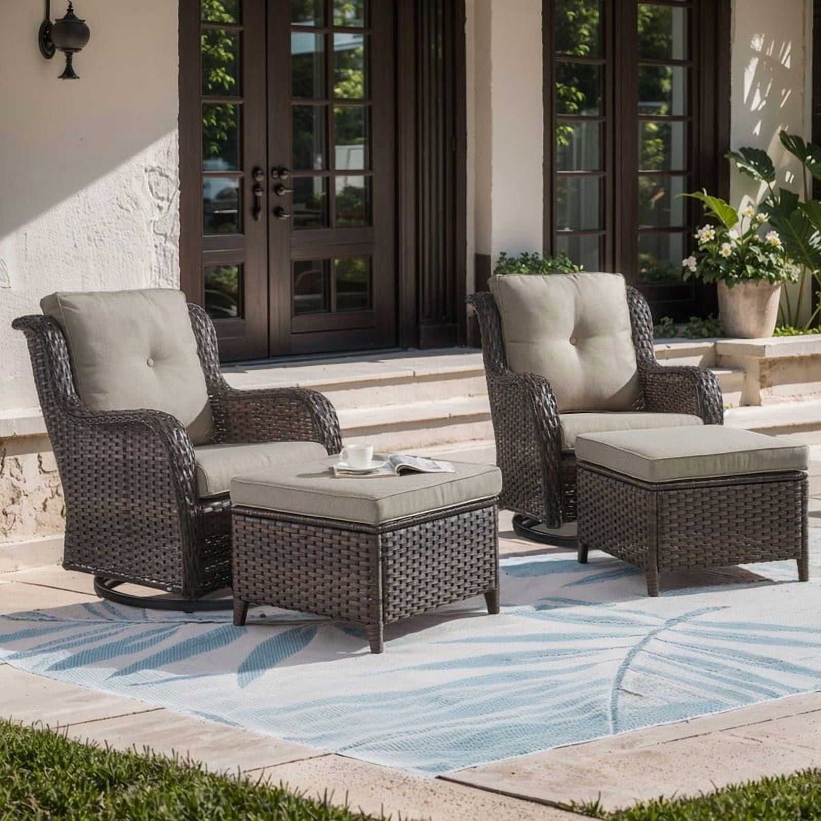 Unnifurnzi Outdoor Swivel Chairs-Patio Swivel Glider Chairs with Ottom