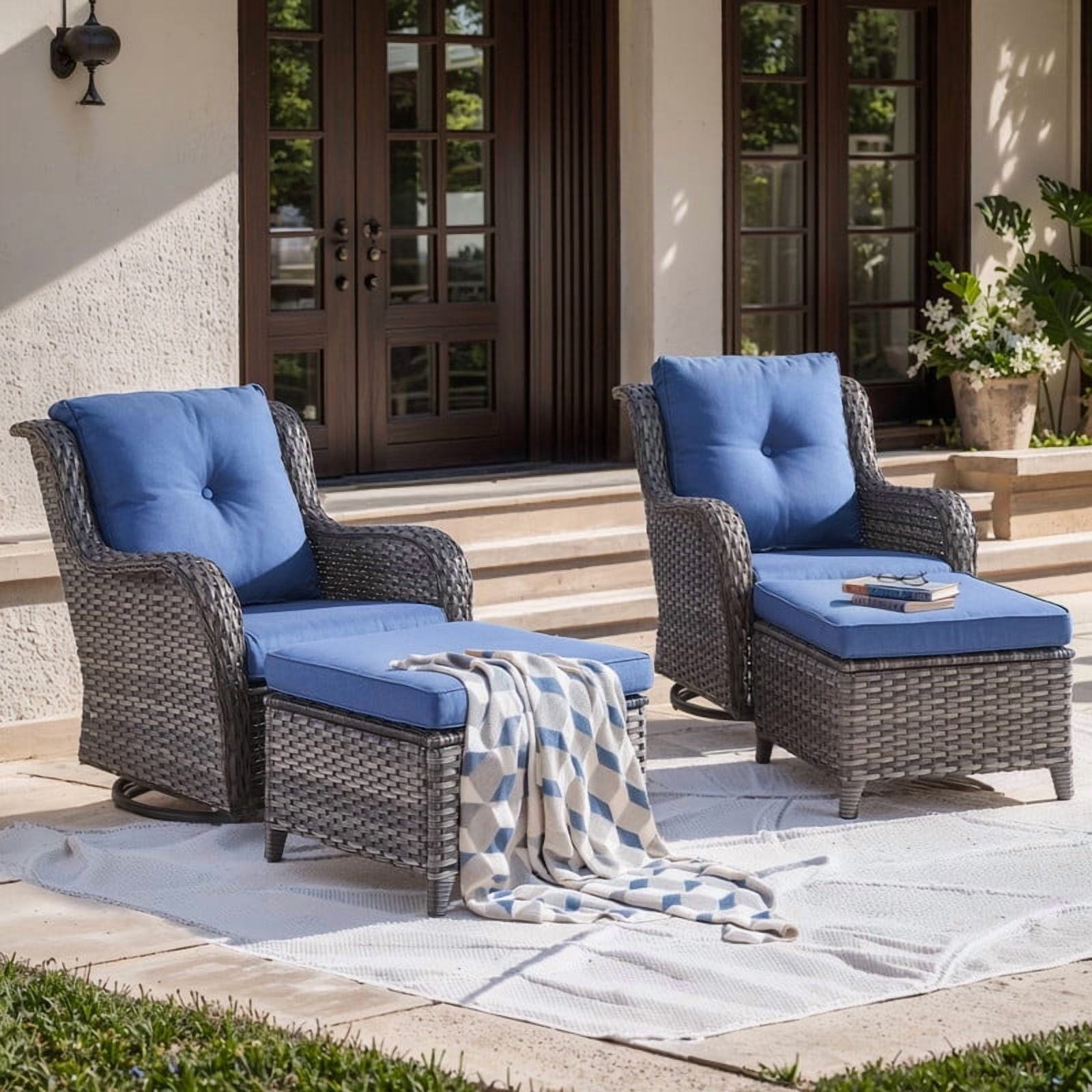 Unnifurnzi Outdoor Swivel Chairs-Patio Swivel Glider Chairs with Ottom