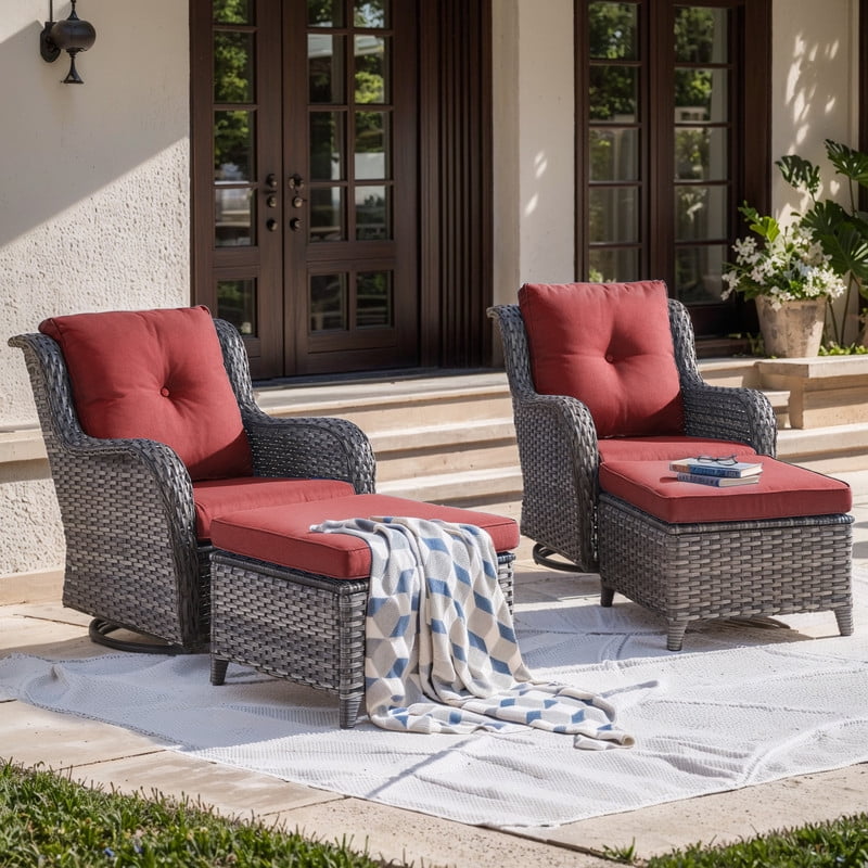 Unnifurnzi Outdoor Swivel Chairs-Patio Swivel Glider Chairs with Ottom