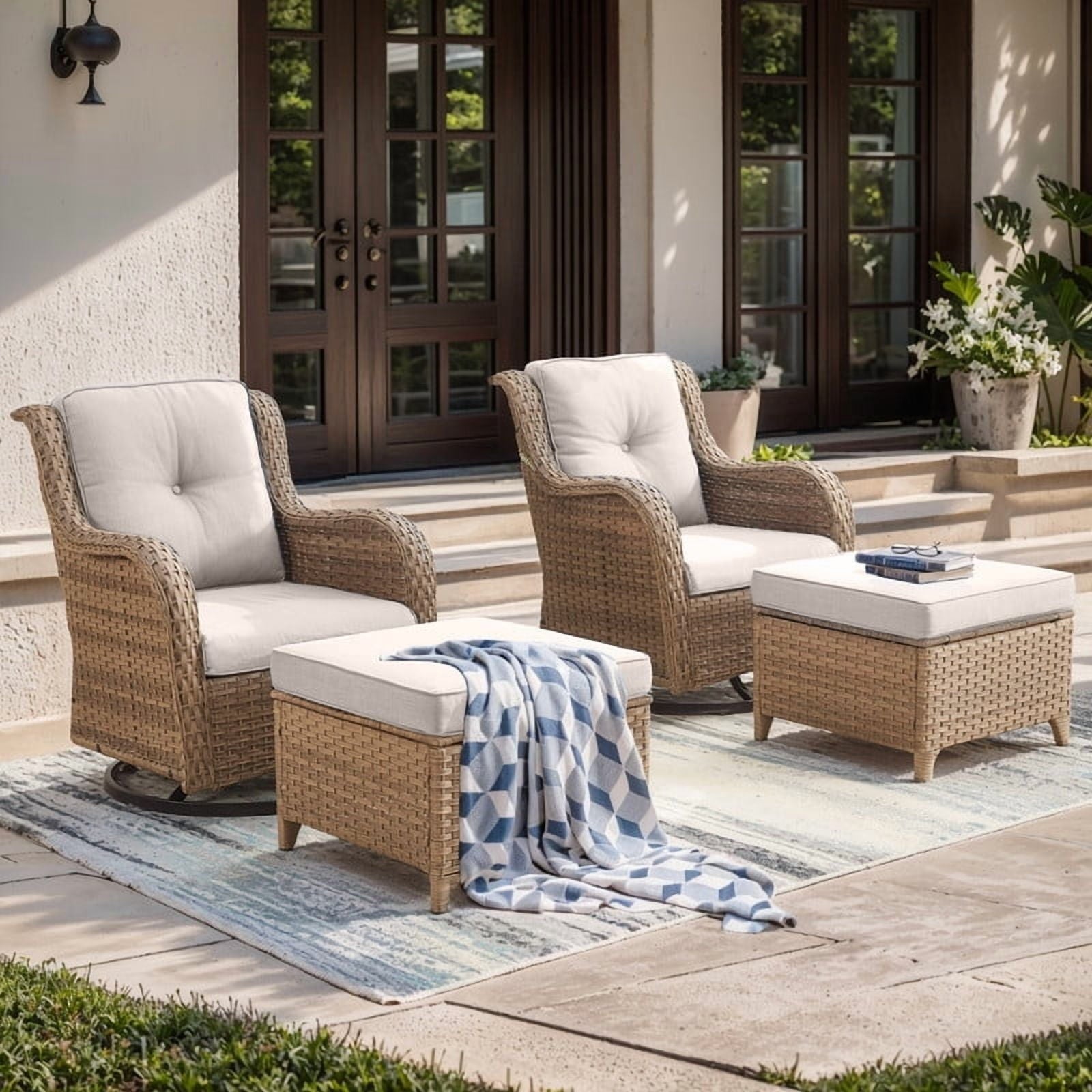 Unnifurnzi Outdoor Swivel Chairs-Patio Swivel Glider Chairs with Ottom