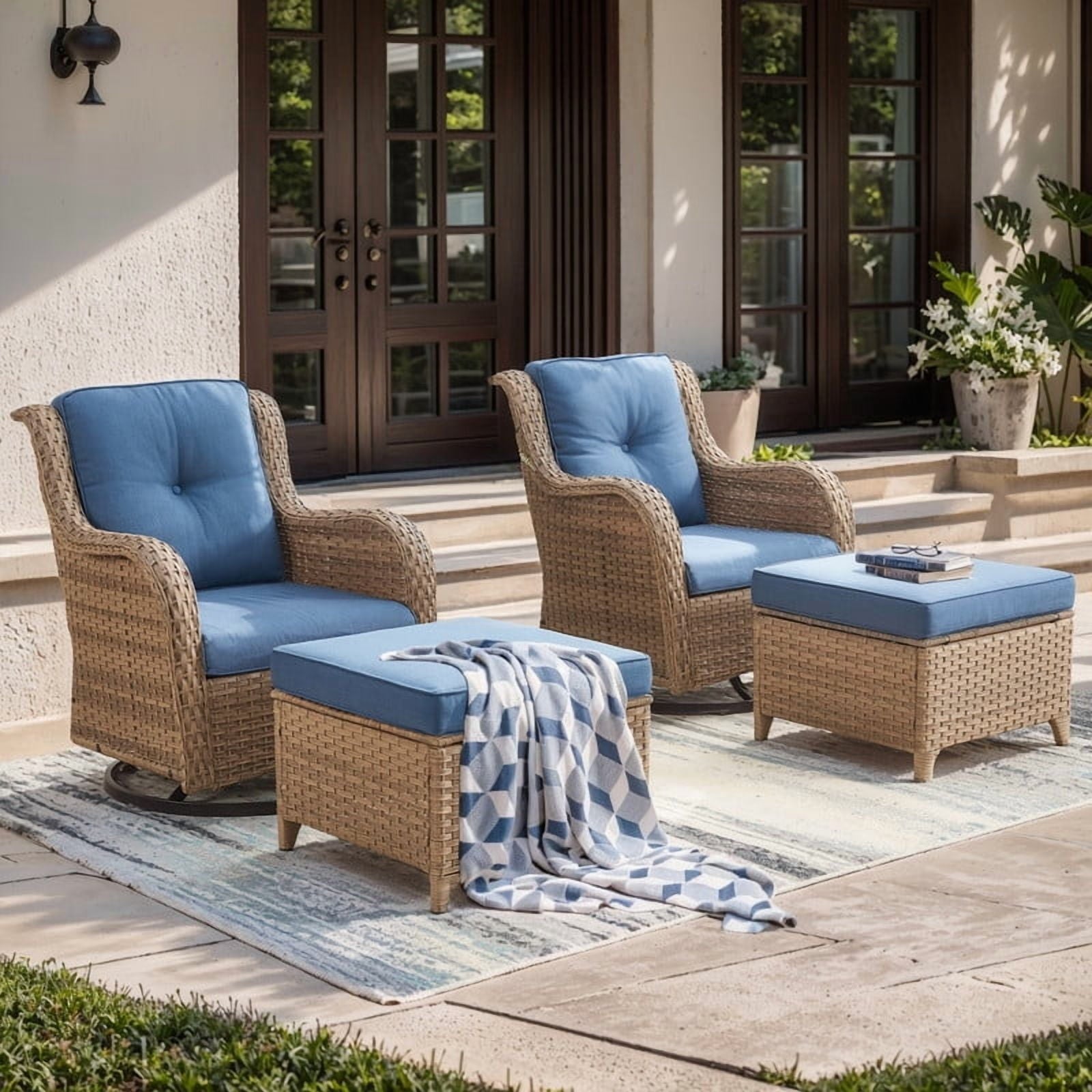 Unnifurnzi Outdoor Swivel Chairs-Patio Swivel Glider Chairs with Ottom