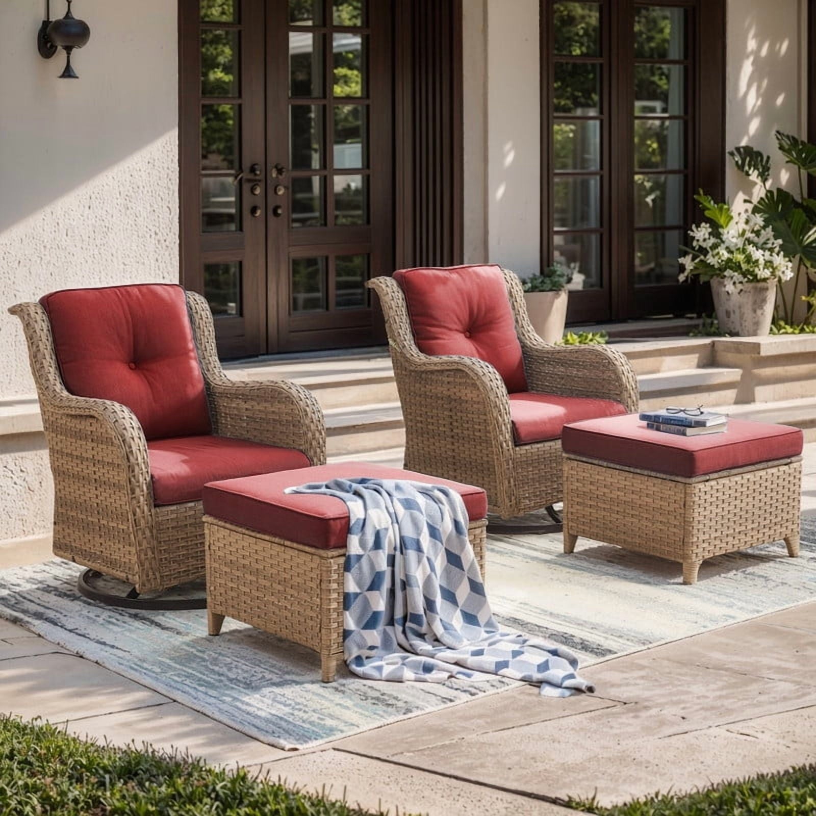 Unnifurnzi Outdoor Swivel Chairs-Patio Swivel Glider Chairs with Ottom