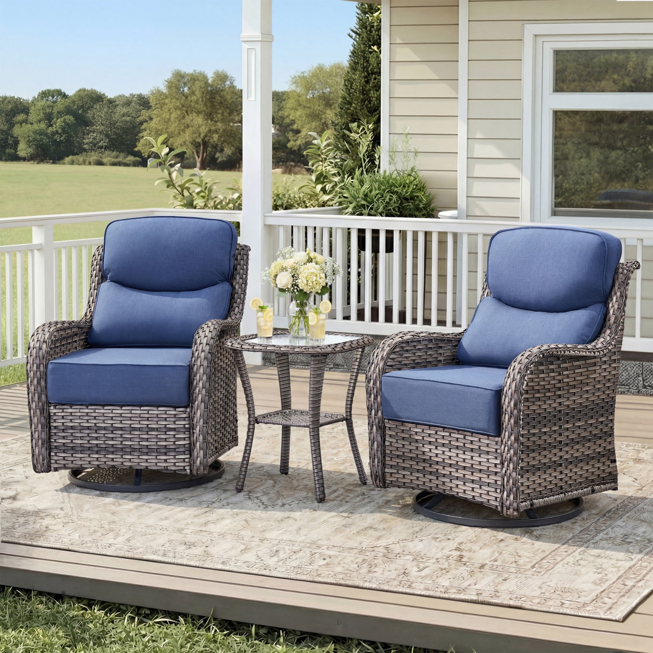 Unnifurnzi Outdoor Swivel Glider Patio Chairs Patio Swivel Chairs Set of 2 with 6 Inch Thick Cushions High Back Patio Chairs for Deck Porch Poolside Balcony