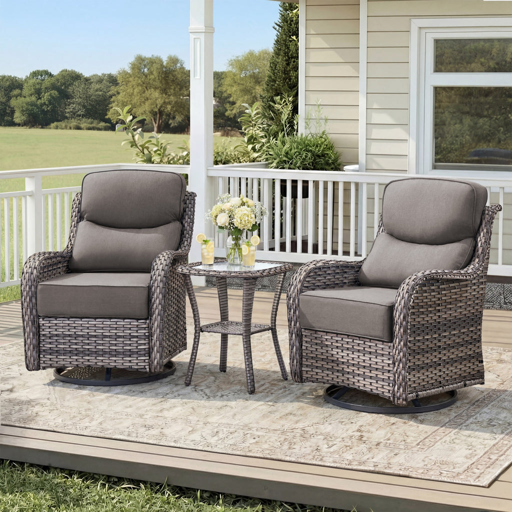 Unnifurnzi Outdoor Swivel Glider Patio Chairs Patio Swivel Chairs Set of 2 with 6 Inch Thick Cushions High Back Patio Chairs for Deck Porch Poolside Balcony