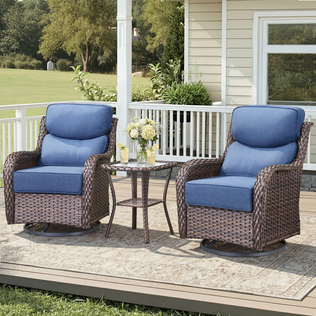Unnifurnzi Outdoor Swivel Glider Patio Chairs Patio Swivel Chairs Set of 2 with 6 Inch Thick Cushions High Back Patio Chairs for Deck Porch Poolside Balcony