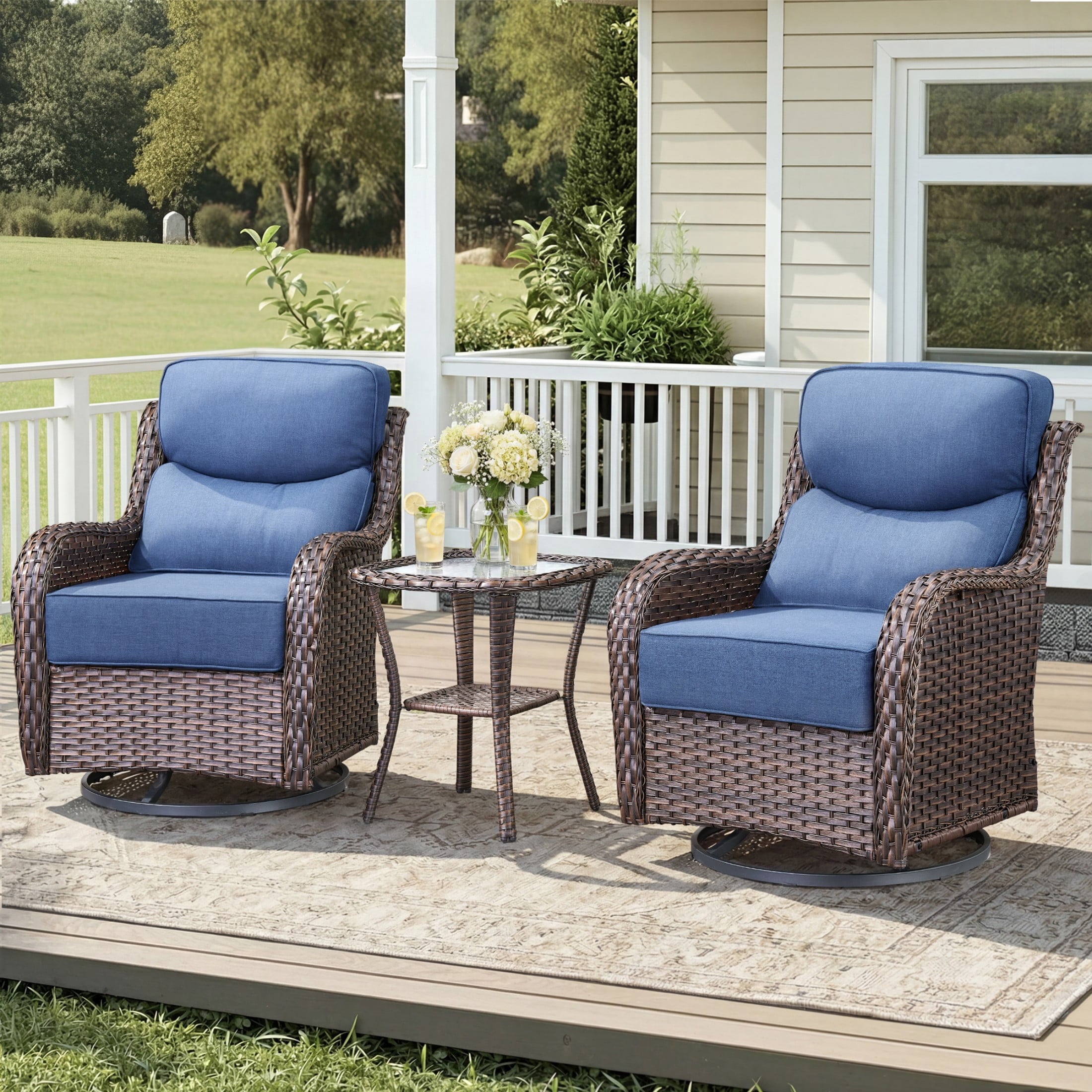 Unnifurnzi Outdoor Swivel Glider Patio Chairs Patio Swivel Chairs Set of 2 with 6 Inch Thick Cushions High Back Patio Chairs for Deck Porch Poolside Balcony