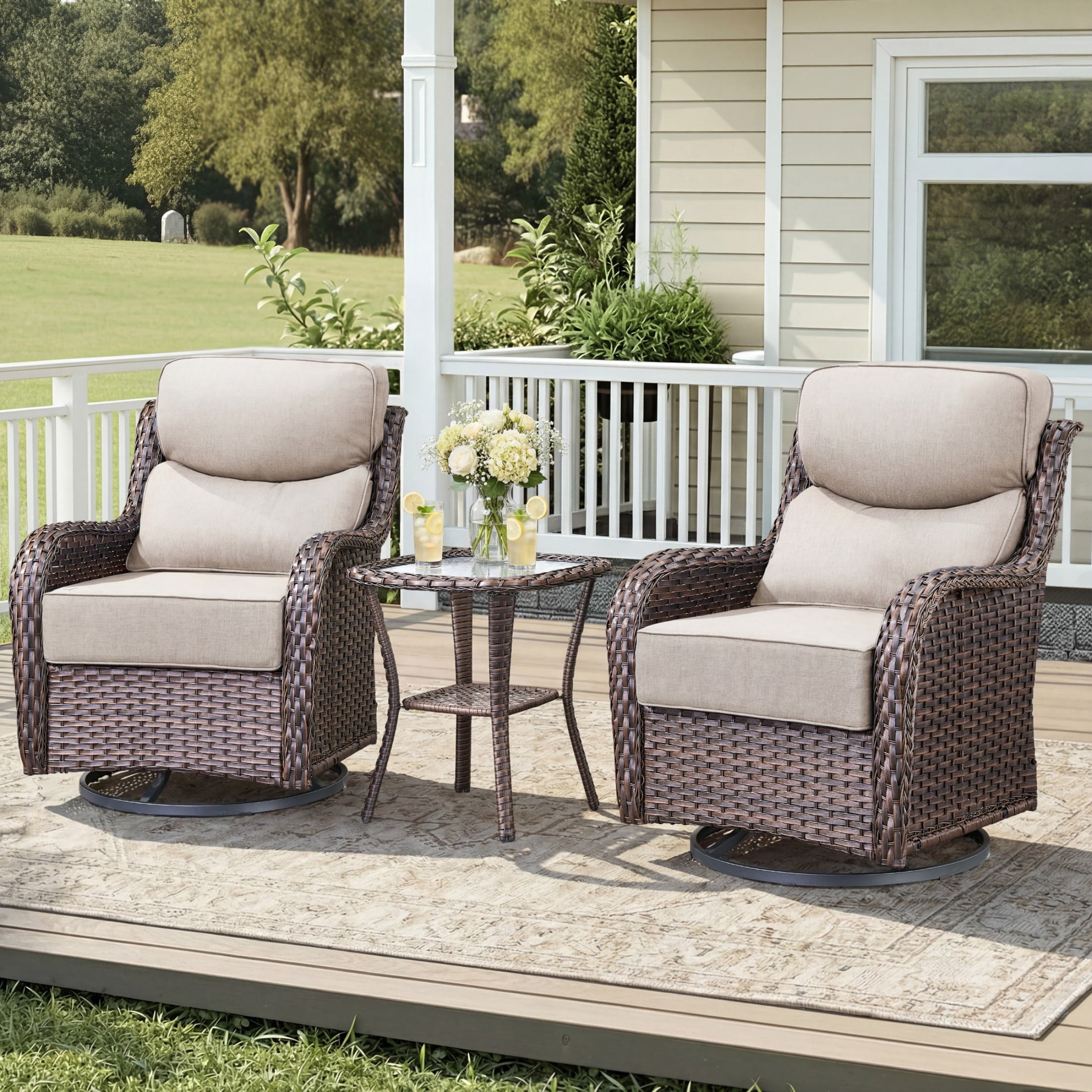 Unnifurnzi Outdoor Swivel Glider Patio Chairs Patio Swivel Chairs Set of 2 with 6 Inch Thick Cushions High Back Patio Chairs for Deck Porch Poolside Balcony