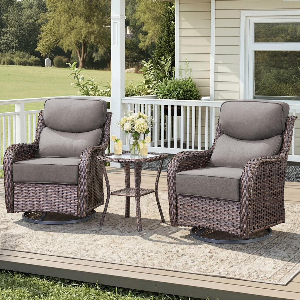 Unnifurnzi Outdoor Swivel Glider Patio Chairs Patio Swivel Chairs Set of 2 with 6 Inch Thick Cushions High Back Patio Chairs for Deck Porch Poolside Balcony
